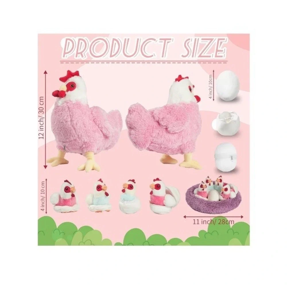 9 in 1 Valentines Chicken Animal Set,‎ Chicken Plush Zippered Egg Laying Hen NEW
